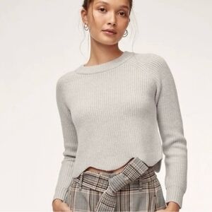 Aritizia Wilfred Sardou Scalloped Hem Knit Sweater - Size Small - Taupe